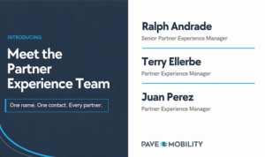 Ralph Andrade, Terry Ellerbe, and Juan Perez of the PAVE Mobility Partner Experience Team