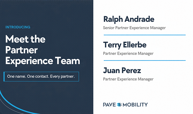 Ralph Andrade, Terry Ellerbe, and Juan Perez of the PAVE Mobility Partner Experience Team
